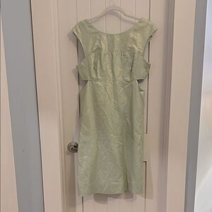 Maeve Light Pale Green Shimmer Gold Cutout Linen Cotton Dress Size 6